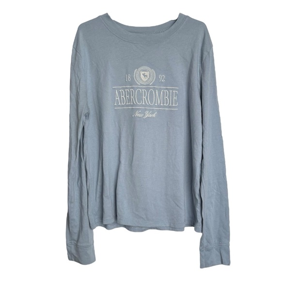 4/$25 Abercrombie kids Long Sleeve Embroidered Logo Tee Shirt Girls 9/10 Blue - Picture 2 of 8